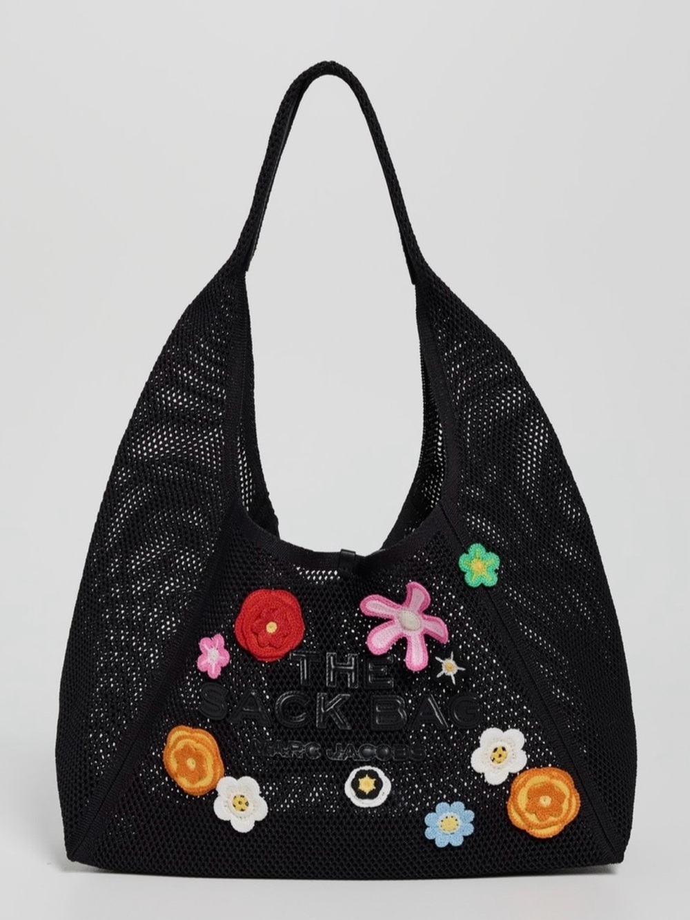 Marc Jacobs Black Mesh Shoulder Bag with Colorful Crochet Flowers - Picture 2 of 6